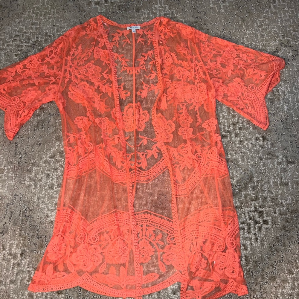 She & Sky orange lace, long length kimono. New without tags.